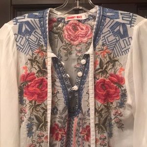 Johnny Was embroidered tunic blouse, size small.